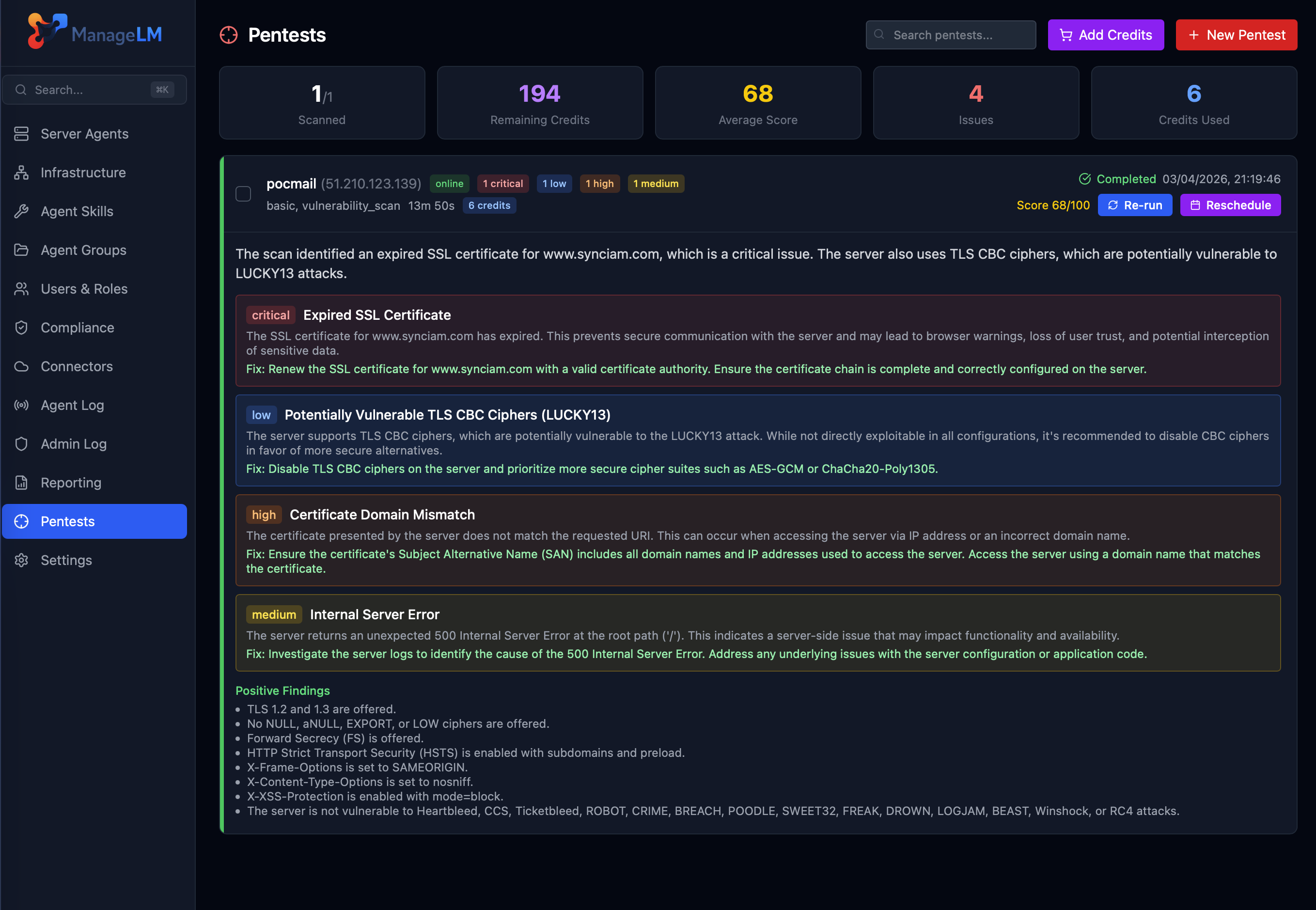 ManageLM pentest report viewer