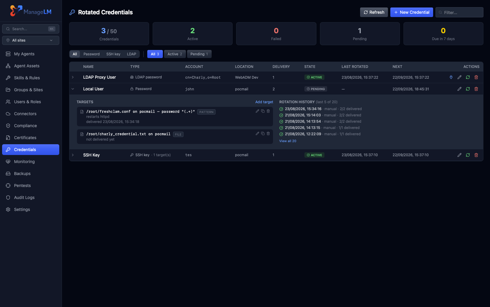 ManageLM credential rotation